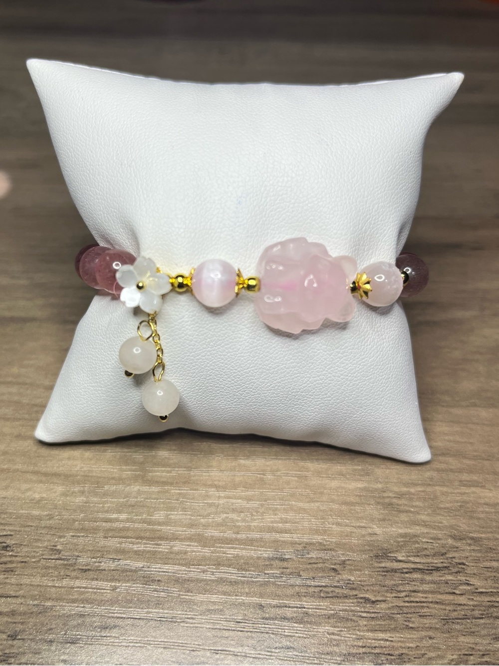Rose Quartz Nine-Tailed Fox Bracelet | Handmade Pink Stone Bracelet